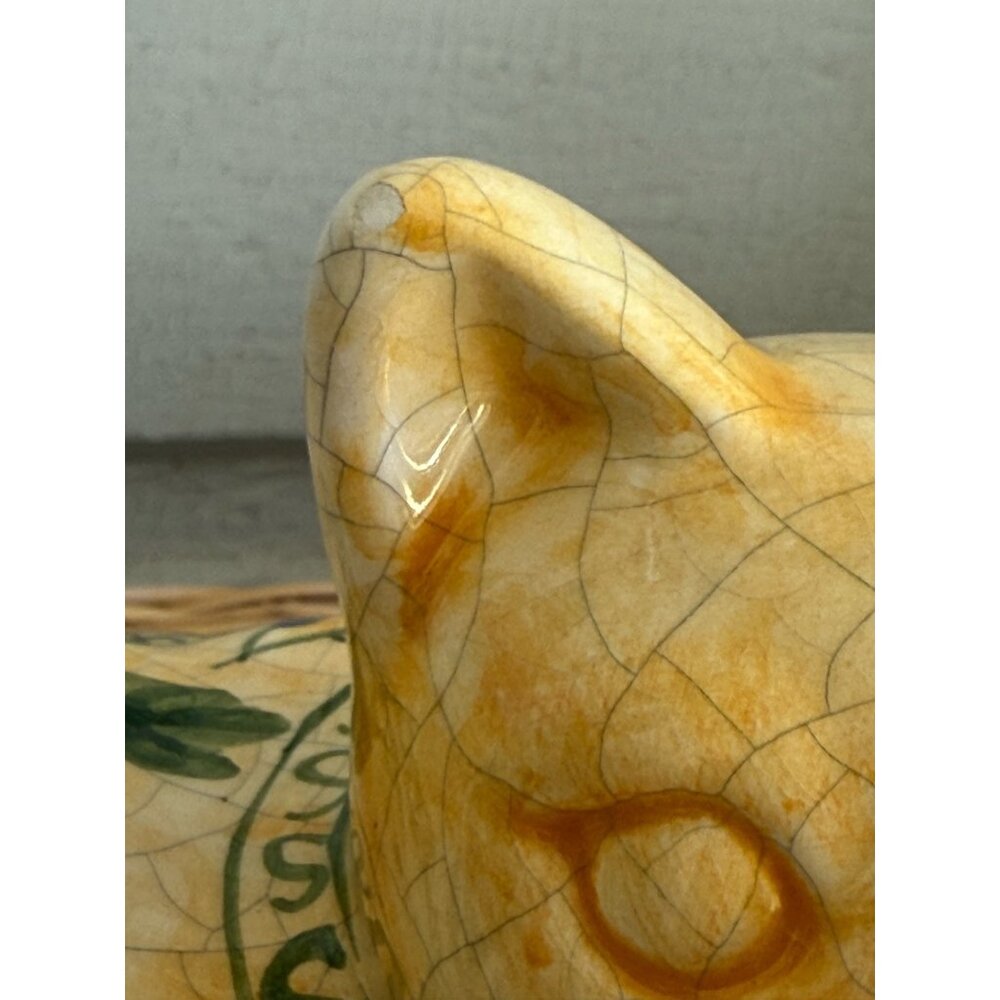 Vintage 70's Ceramic Cat Crackle Glaze Hand Painted Olive Branch - Picture 8 of 13